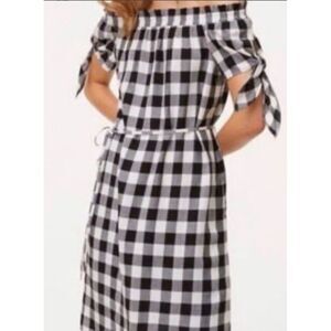 Loft Size Medium‎ Off The Shoulder Black White Gingham Plaid Dress Sundress Tie